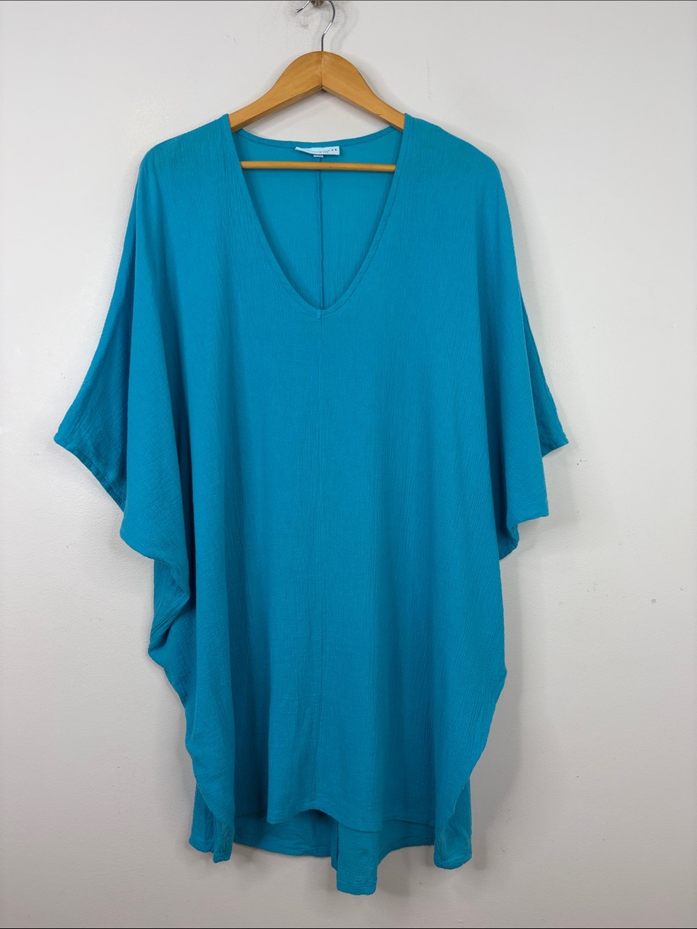 Bryn Walker Top Womens Medium Bright Blue Cotton Short Sleeve Tunic Cover Up